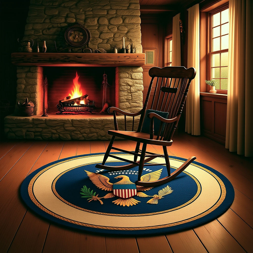 Lincoln Stitch Rocking Chair in Wood Cottage, Oil Painting