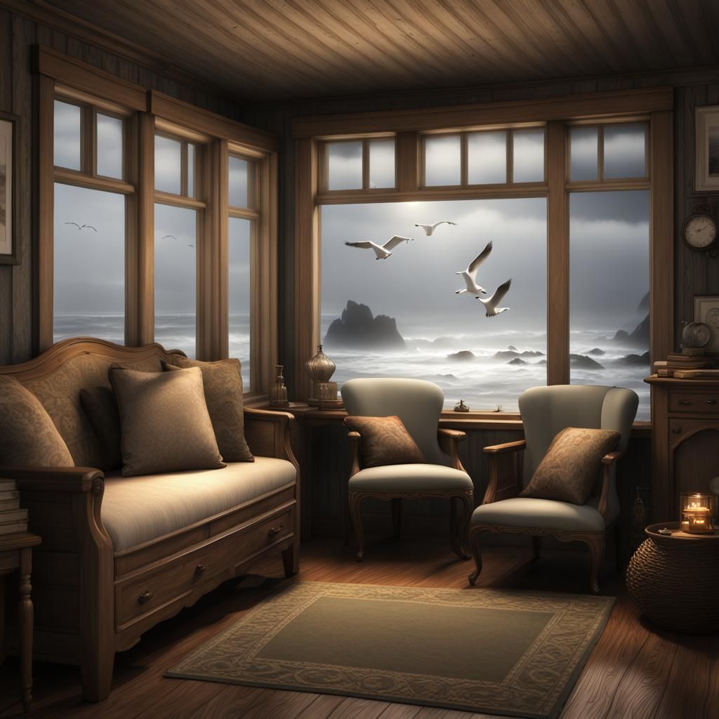 Seaside Cottage Interior on a Foggy Morning