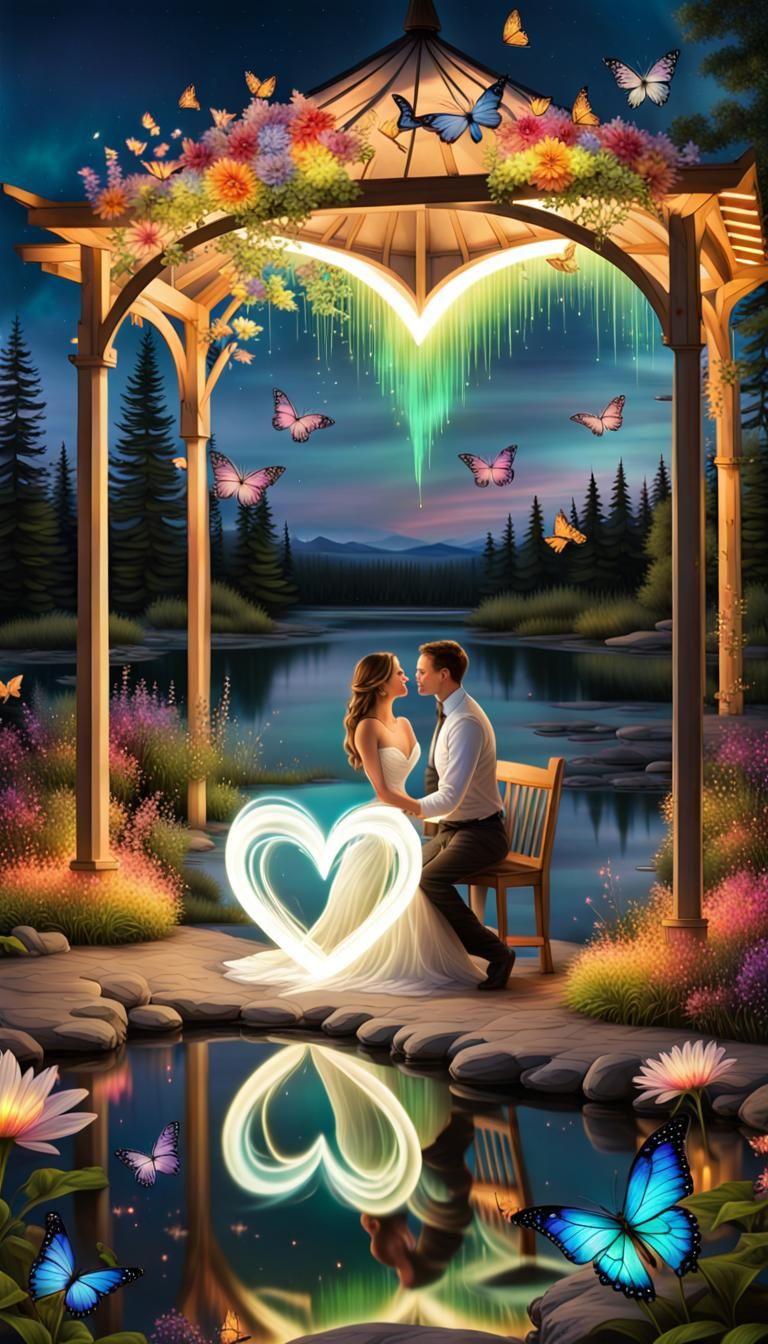 Aurora Borealis with Electric Butterflies and Heart Gazebo
