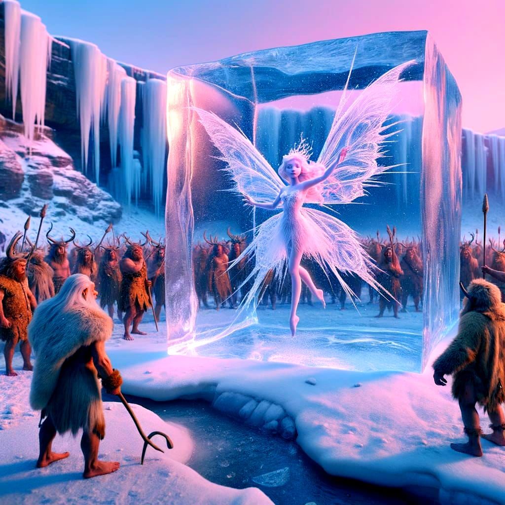Enchanted Ice Fairy Frozen in Harsh Winter Scene
