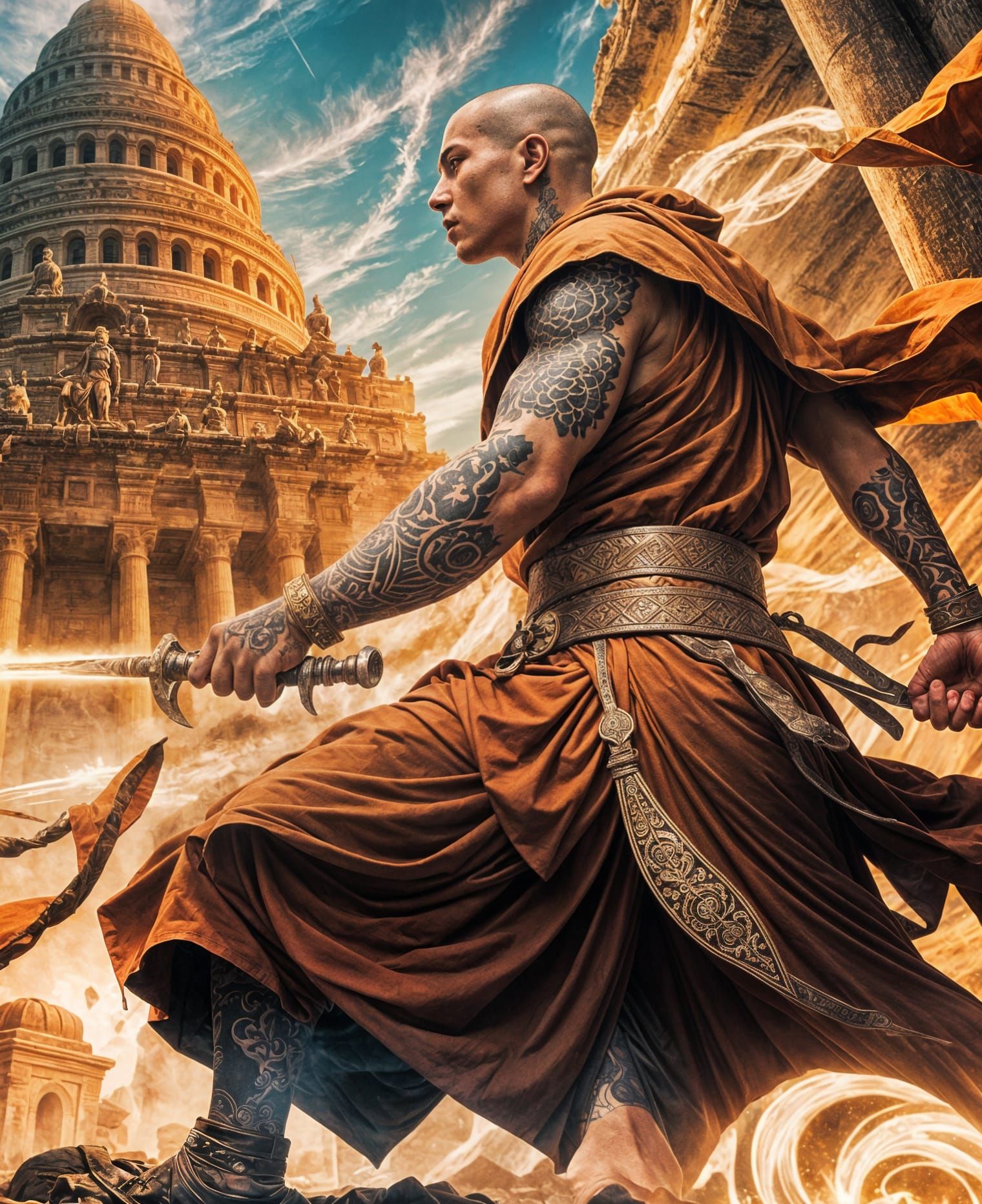 Tattooed Warrior Monk: A Masterpiece of Strength