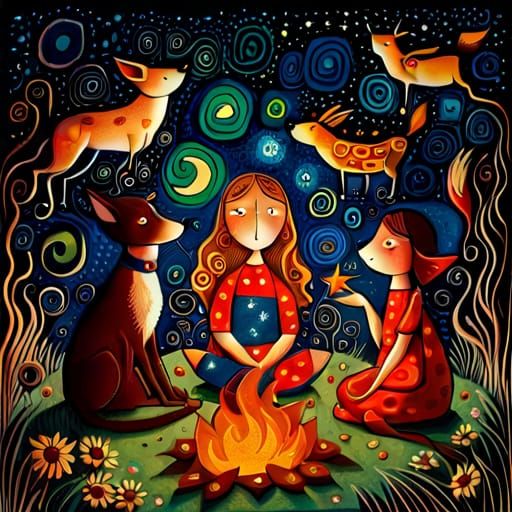 Fairytale Campfire Scene in Vivid Vector Art