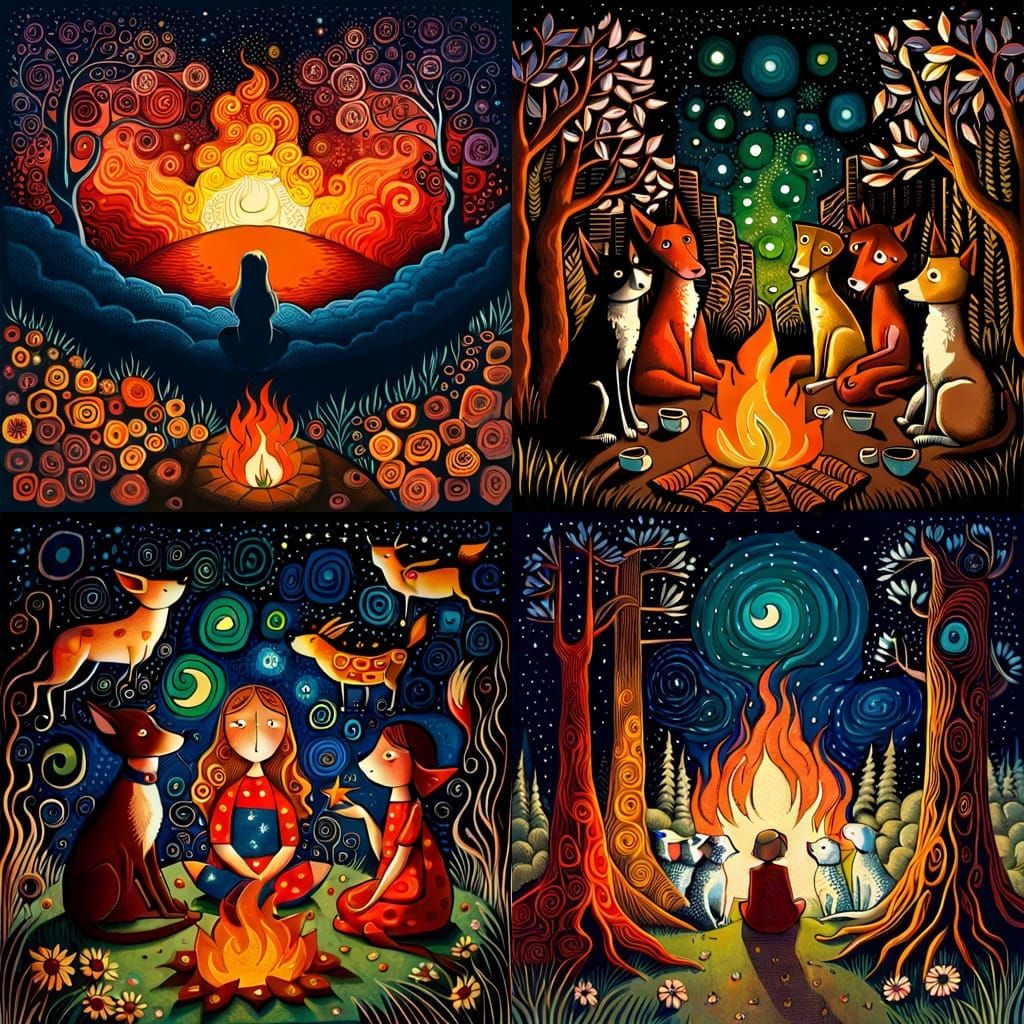 Magical Campfire Scene in Vivid Vector Art