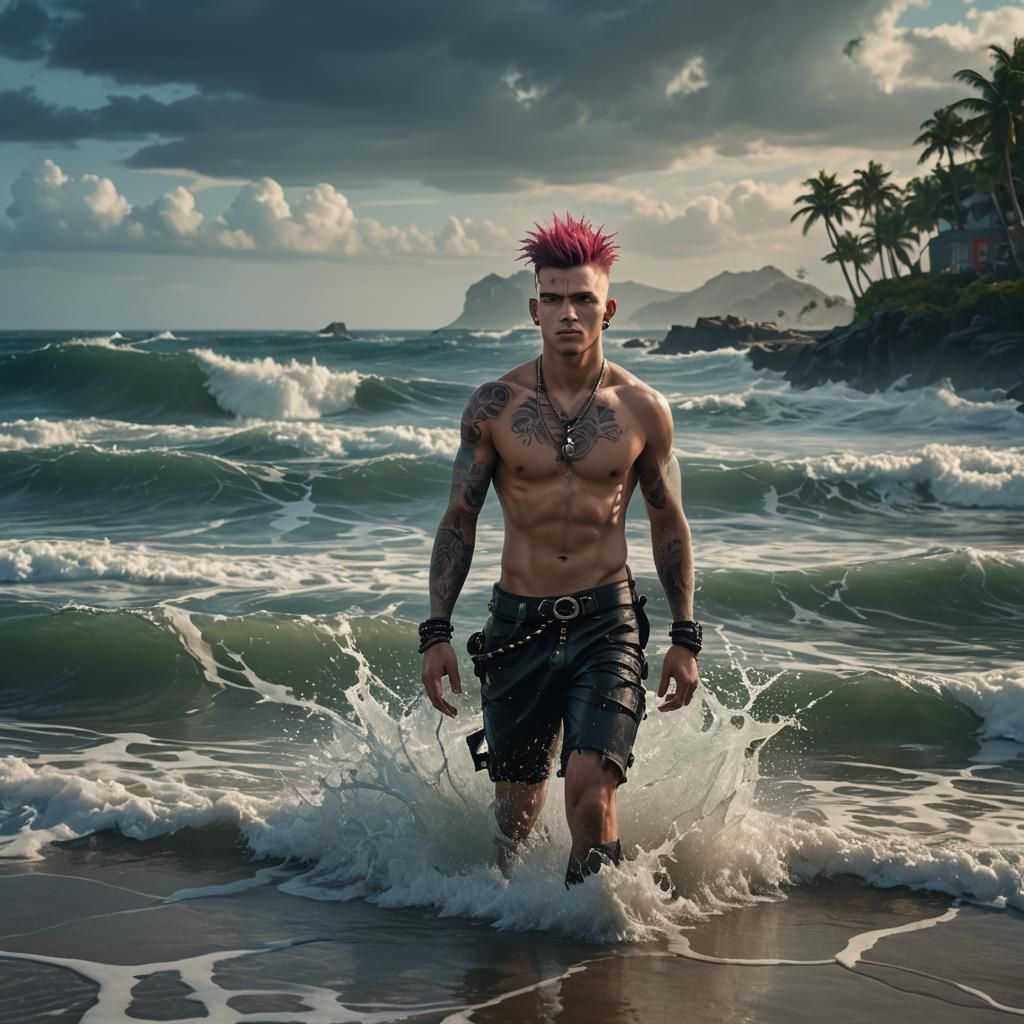 Punk Emerges from Ocean: Detailed Matte Painting