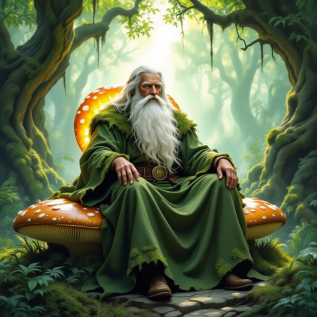 Mystical Forest Sage on Mushroom Throne