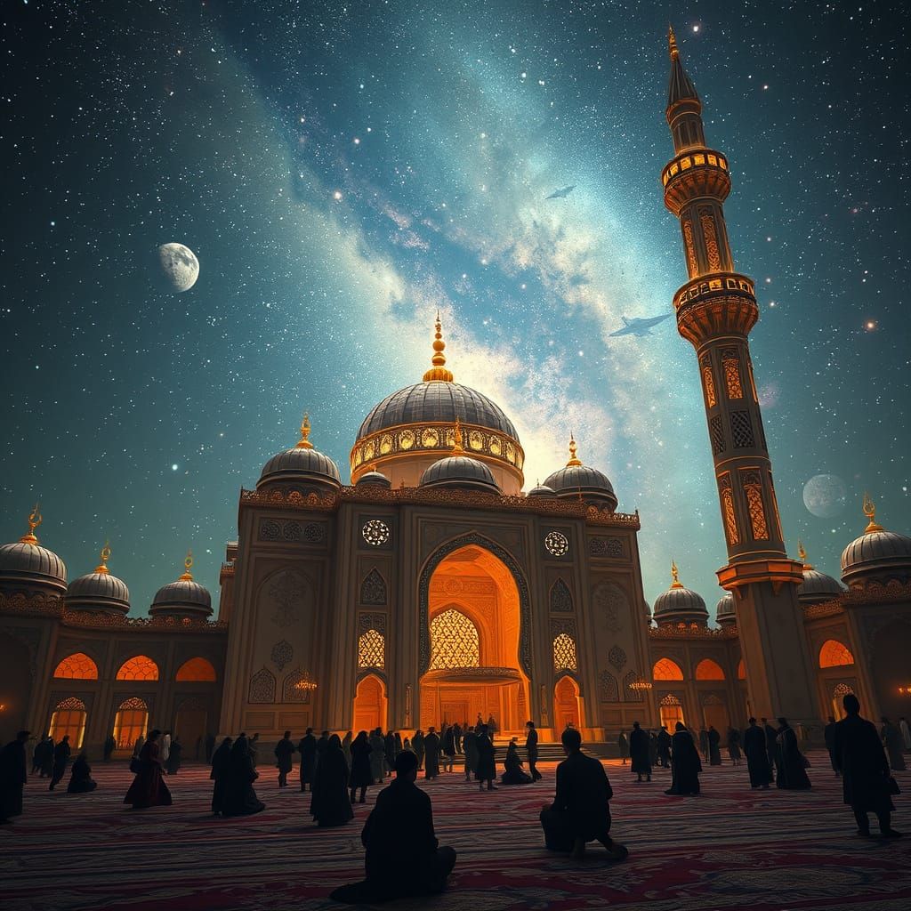 Celestial Mosque with Interstellar Worshippers: Baroque Styl...