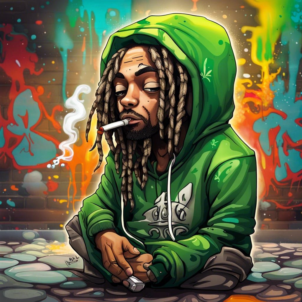 Chibi Dreadlocked Smoker in Graffiti Style