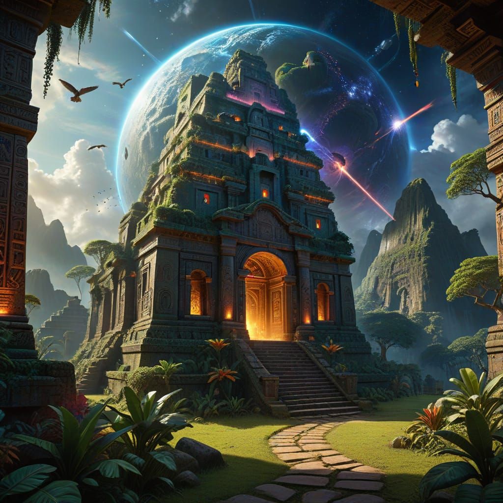 Art Nouveau Time Machine Enters Mayan Village