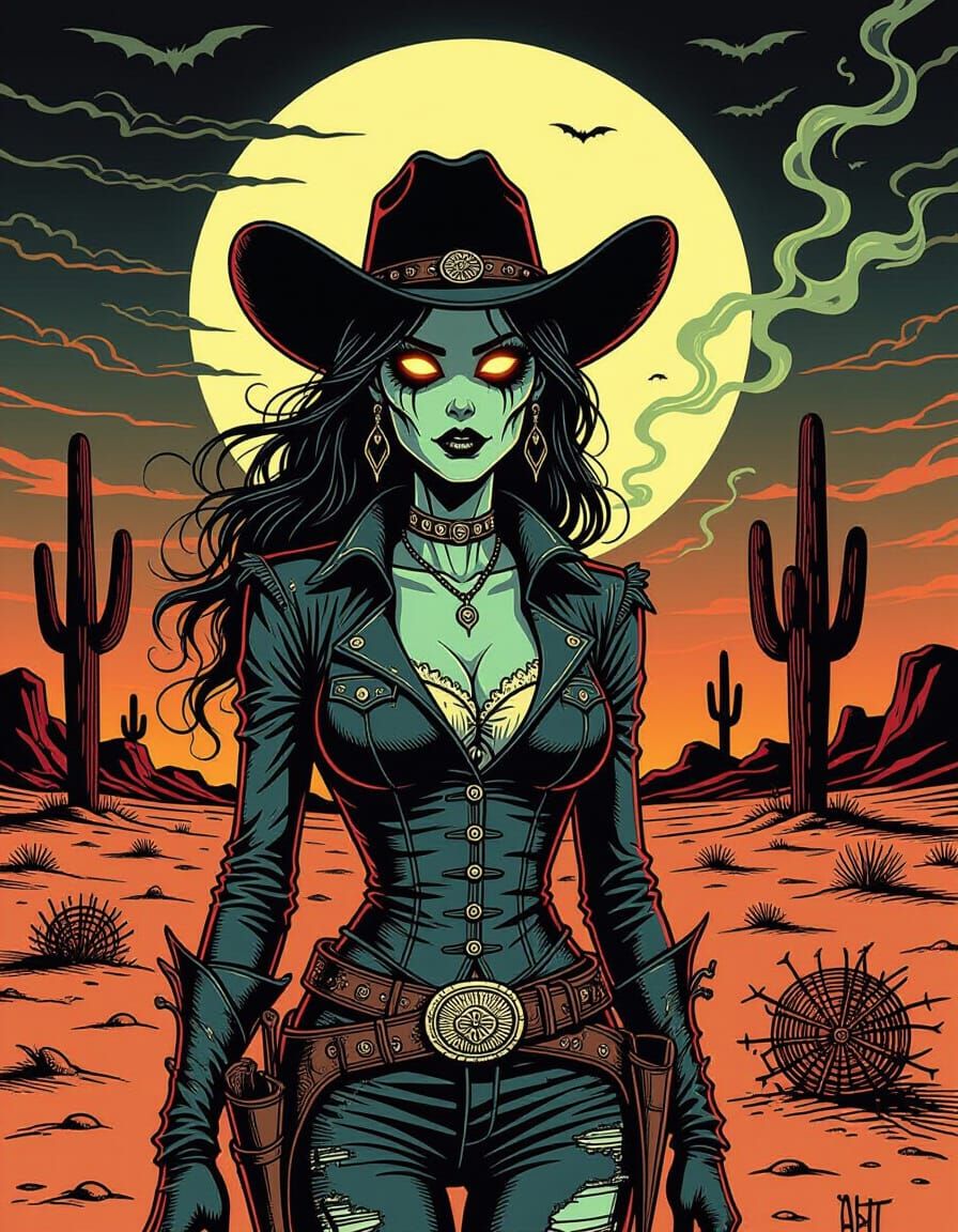 Lilith, Patron Saint of Cowgirls, in Spooky Desert Halloween...