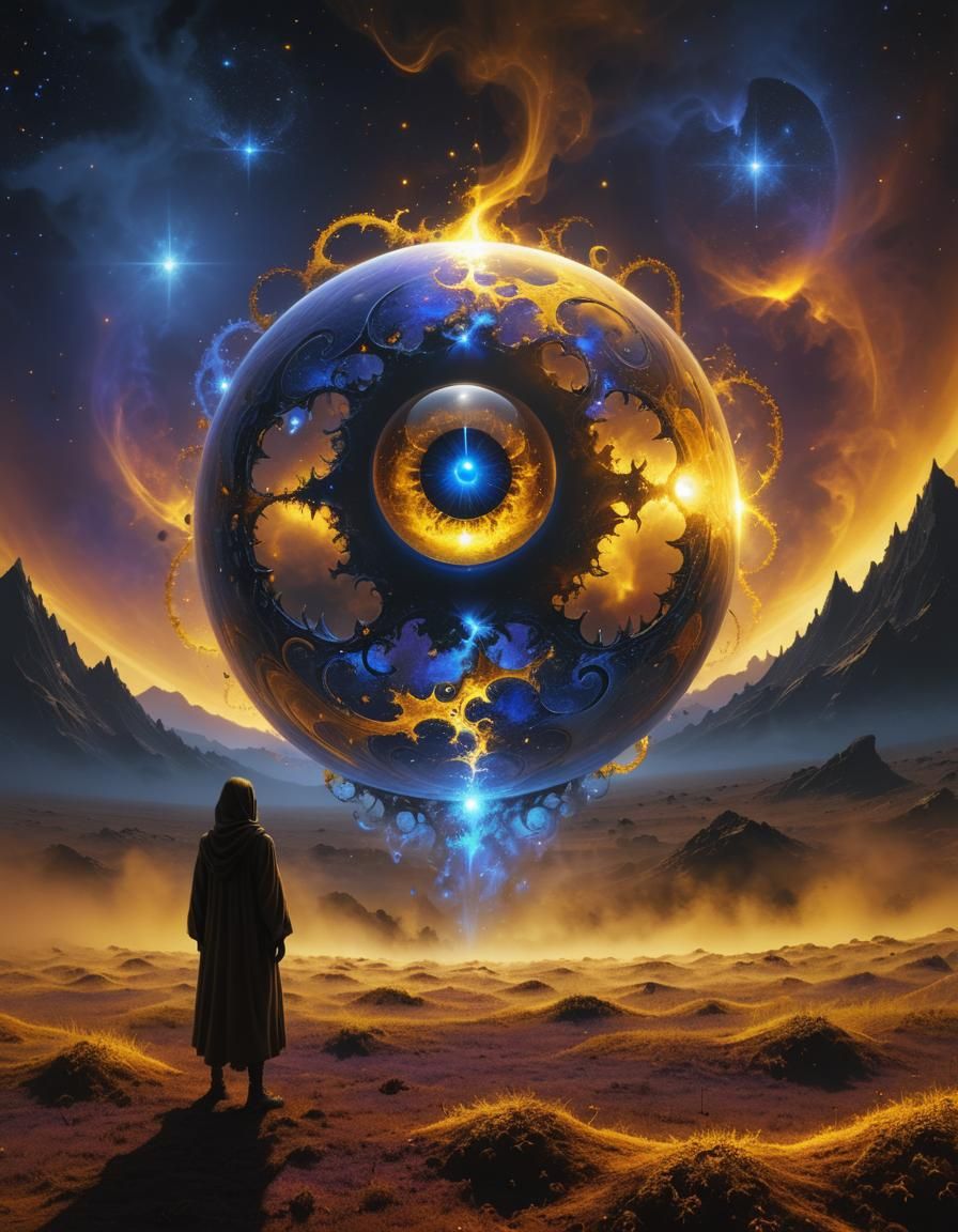 Orb Landscape with Space-Time Entity as Dark Fantasy Art