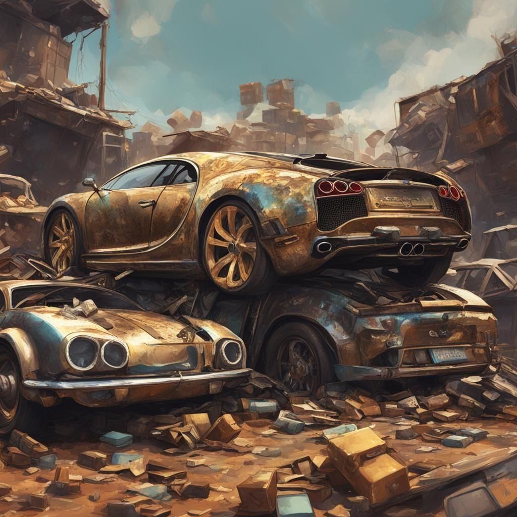 A Very Rusty Bugatti Supercar in a Junkyard
