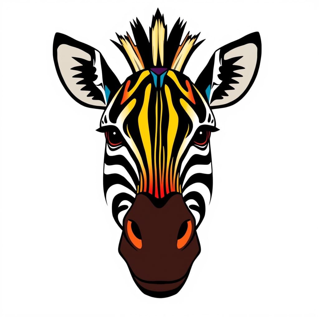 Vibrant Zebra Portrait in Bold Tinga Tinga Style