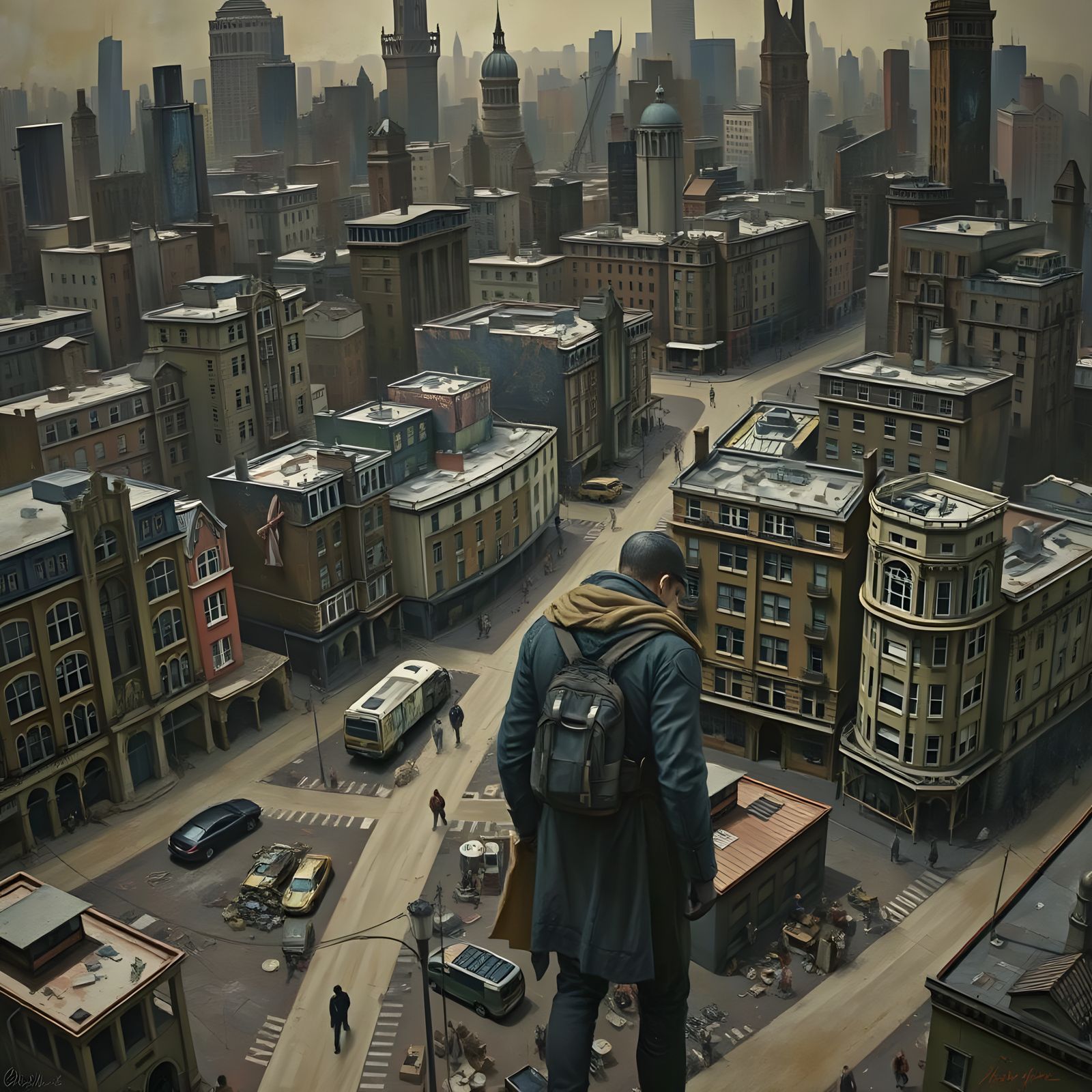 Hyperrealistic Dystopian Dark Academia Painting