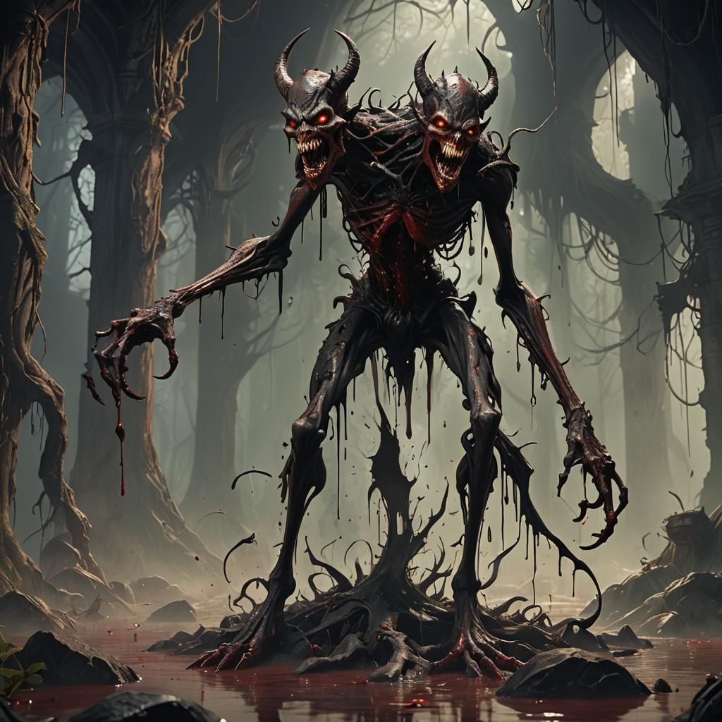 Detailed Demon with Black Blood, Dark Fantasy Art