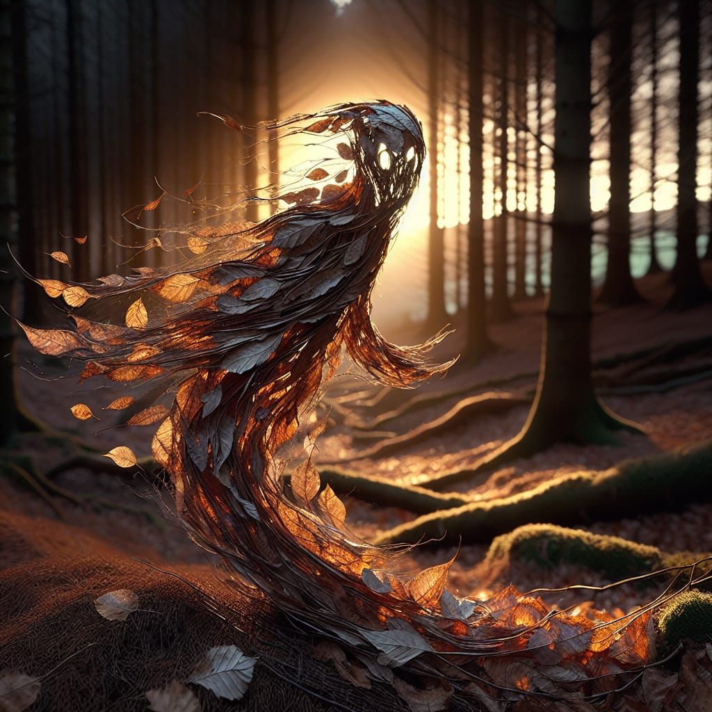 Spectral Autumn Figure in Eerie Forest