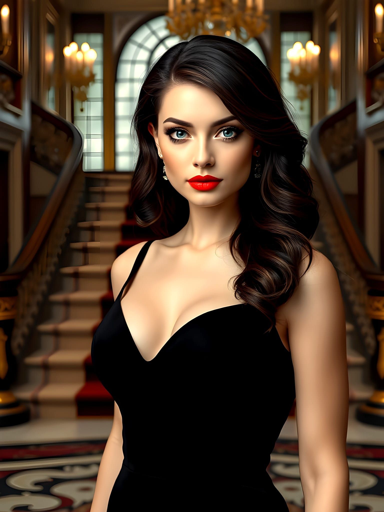 Glamorous Russian Noblewoman in Elegant Black Gown