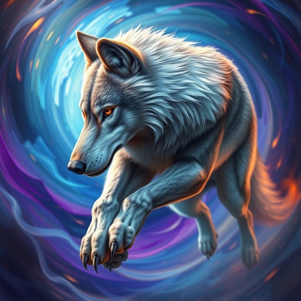 Majestic Hyperrealistic Wolf in a Fantastical Vortex