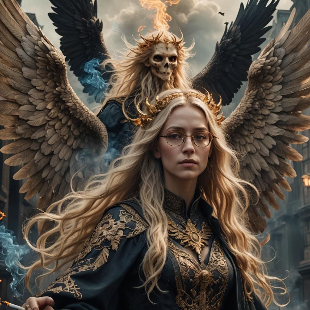Goetia-Seraphim Hybrid Smoking a Cigarette: Digital Matte Pa...