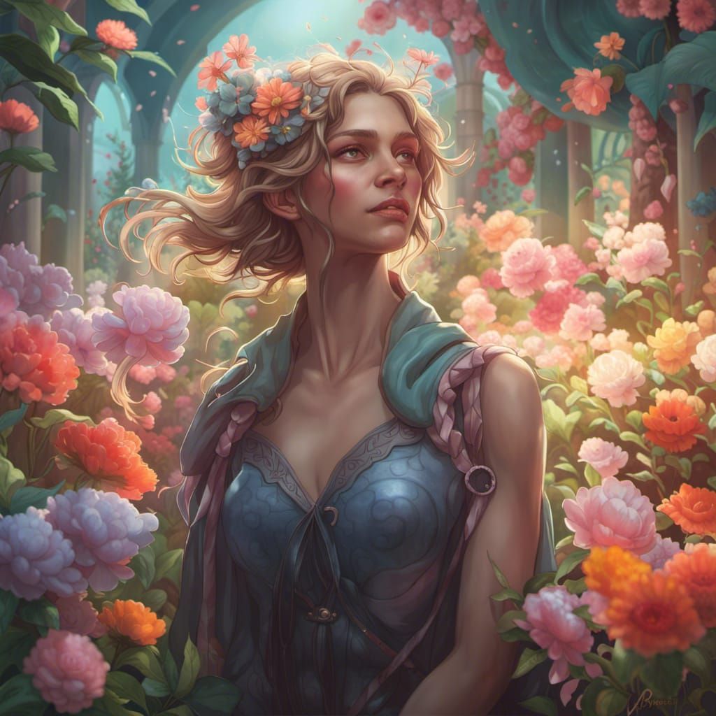 Detailed Portrait in Secret Flower Garden