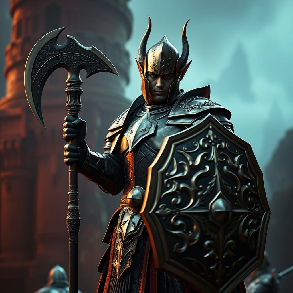 Epic Dark Elf Paladin Cinematic Masterpiece in Film Noir Sty...