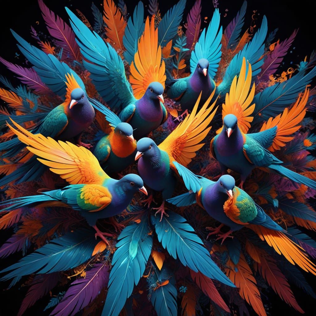 Pigeons Transformed Into Exotic Birds of Paradise with Fract...