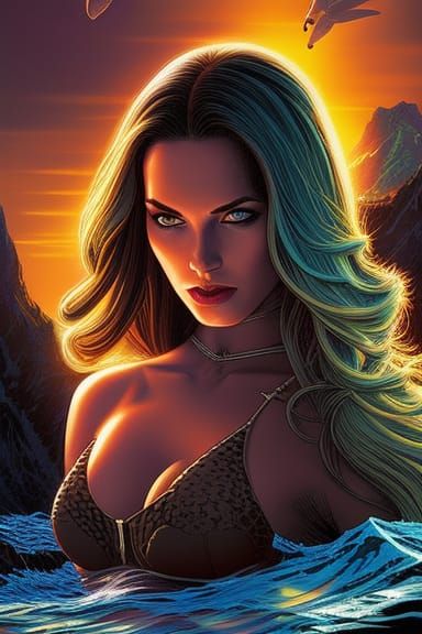 Beautiful woman entering the water for a swim