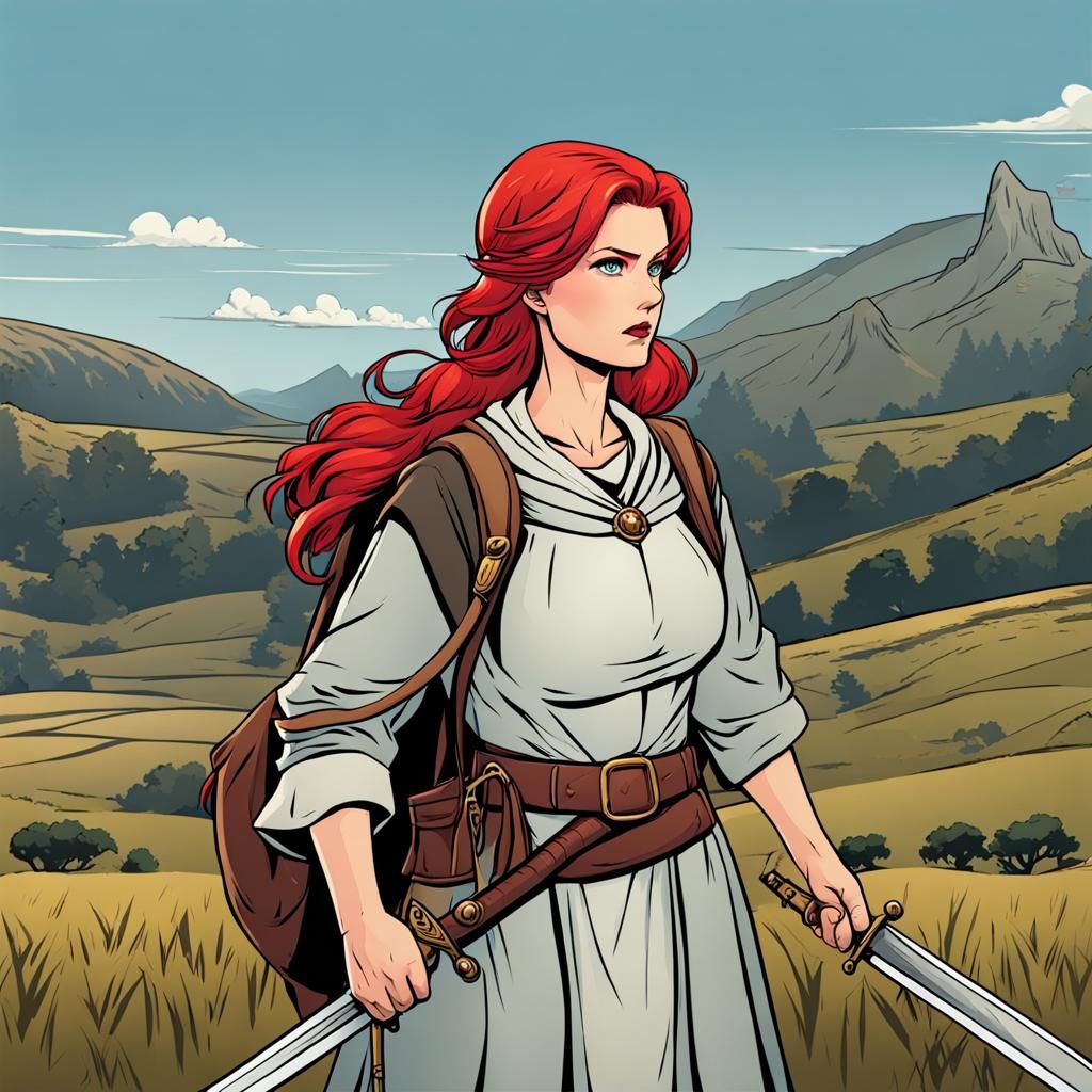 Medieval Female Doctor on Battlefield, Comic Style