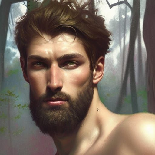 Shirtless Man in Forest: Hyperdetailed Digital Portrait