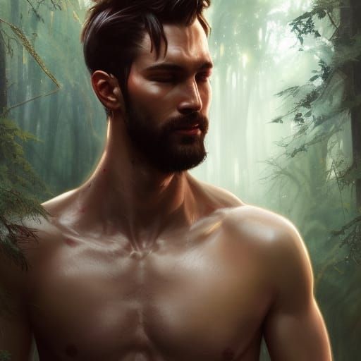 Handsome Man in Forest: Hyperdetailed Portrait