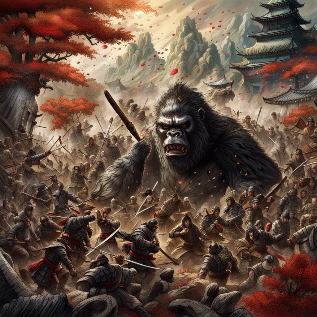 Epic Samurai vs King Kong Battle Scene
