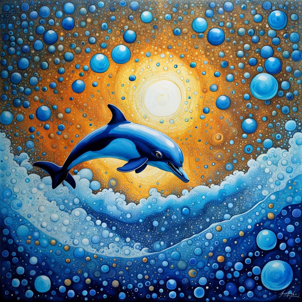 Dolphins in Azure Bubbles: Aquatic Mosaic