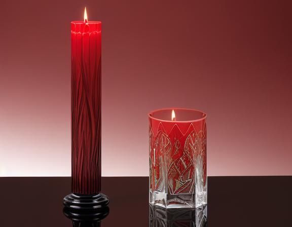 Dramatic Red Candle in Cut Glass Holder