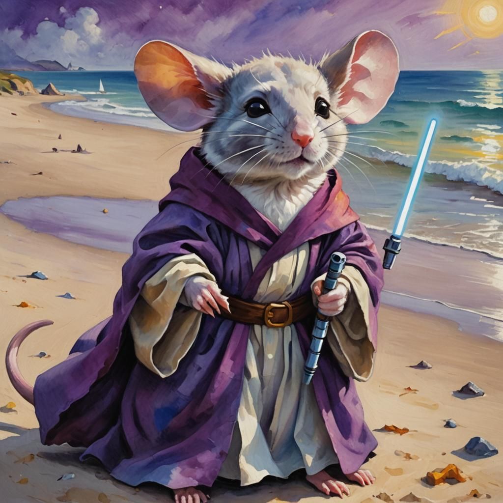 Jedi Mouse on D-Day in Surrealist Fauvist Style