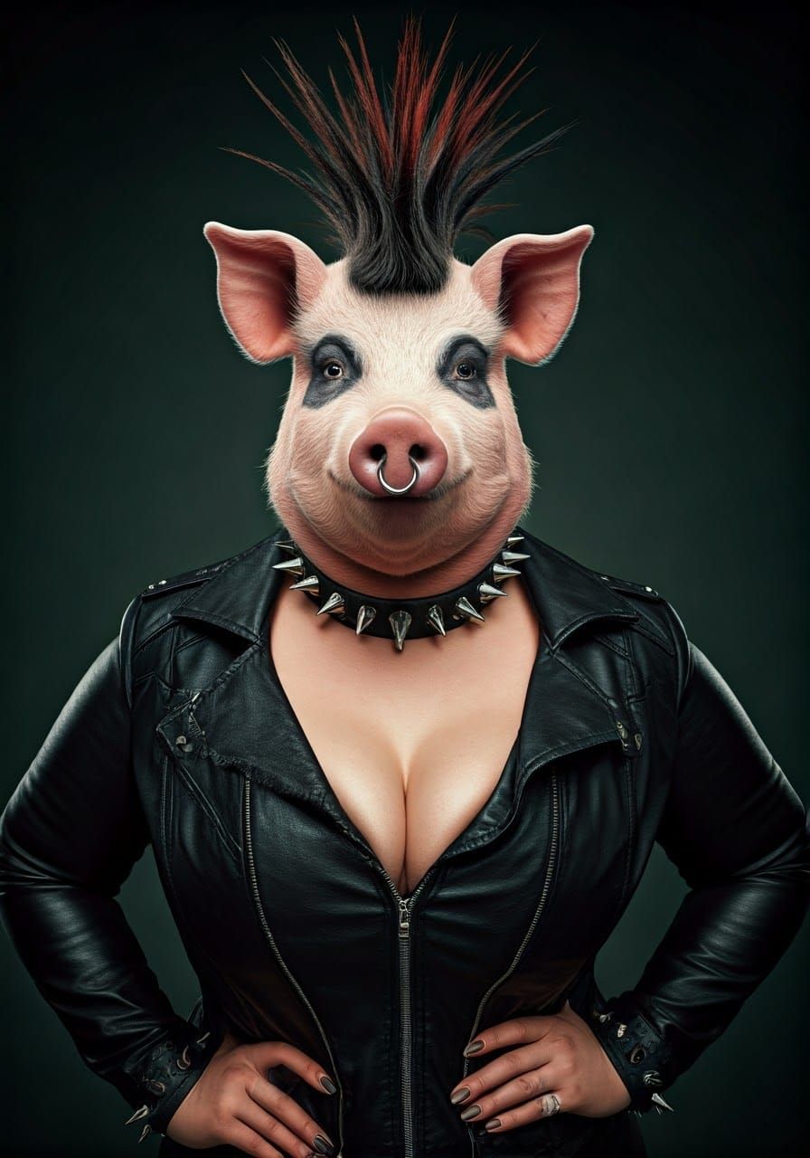 Elegant Punk Pig Lady Portrait