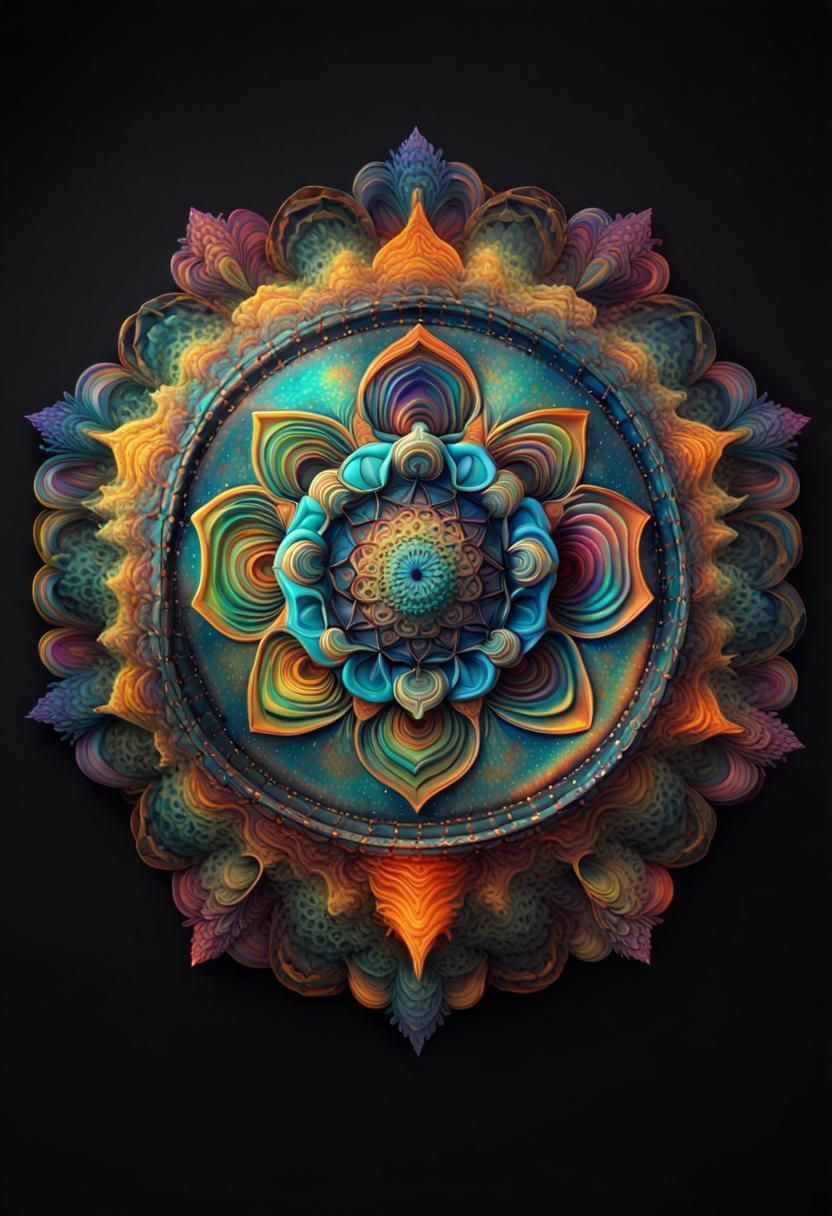 Glowing 3D Mandalas in a Surreal Cosmic Style