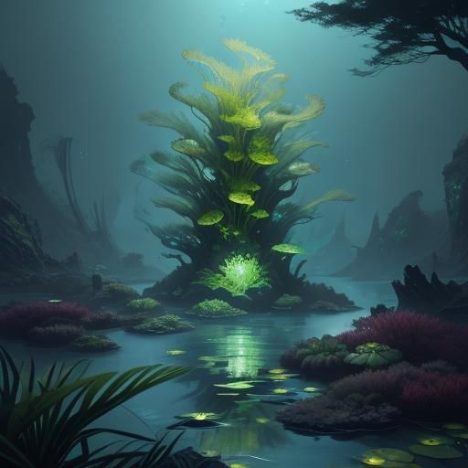 Eerie Glow of Corrupted Aquaspawn Algae: Matte Painting