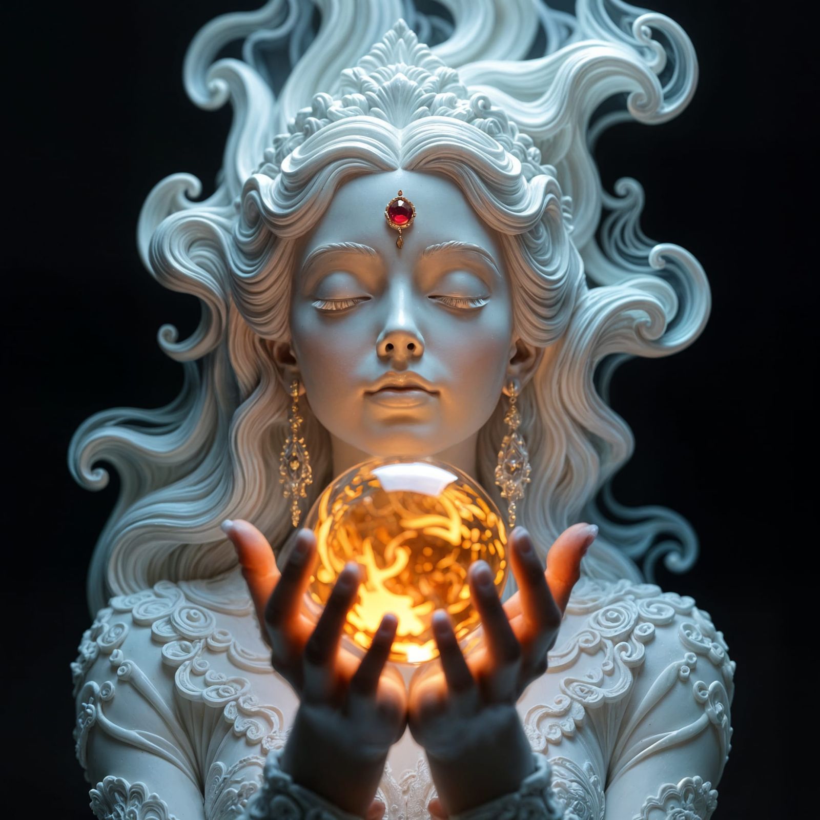 Golden Goddess Sculpture With Gemstones