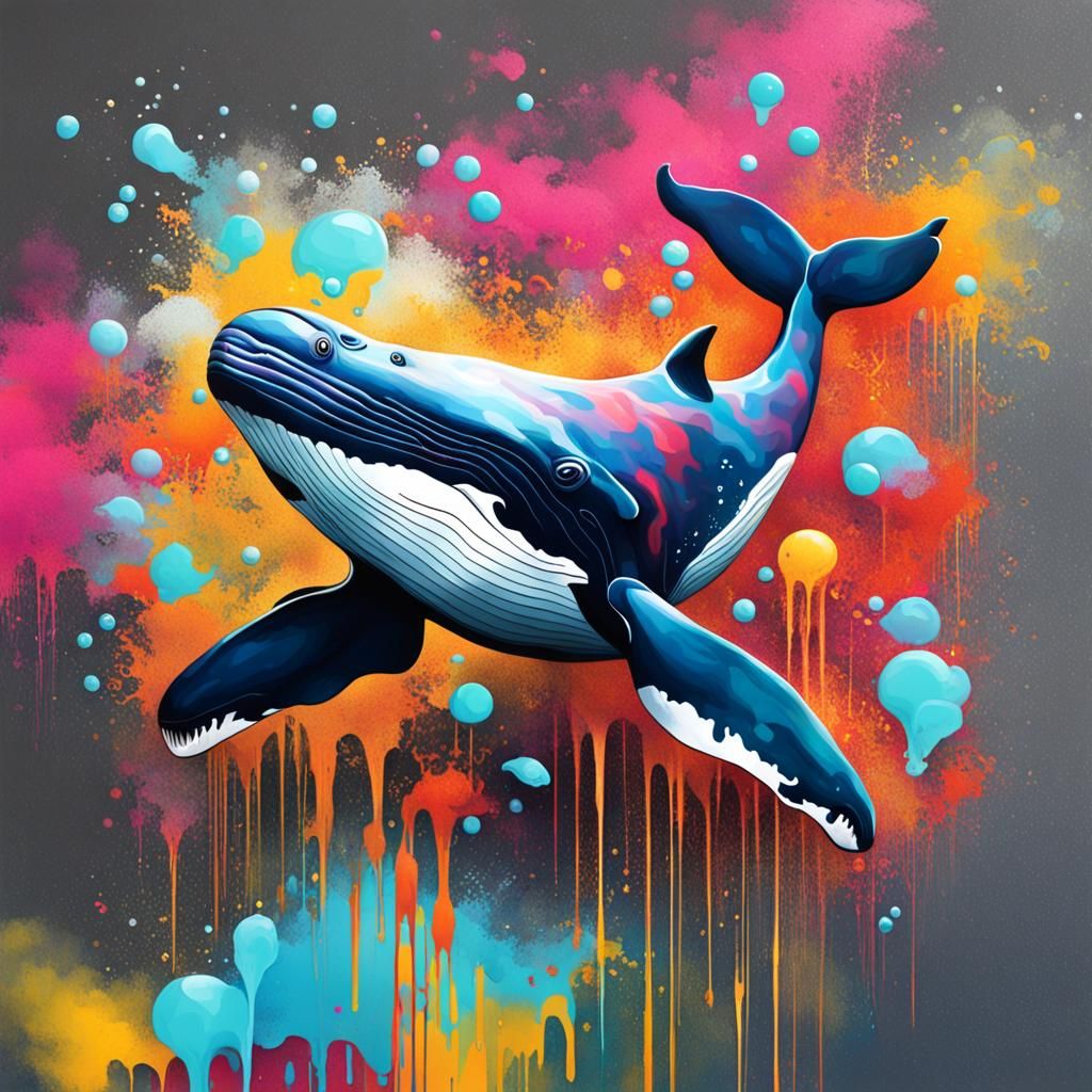 Whale Graffiti Art in Polychromatic Splash Style
