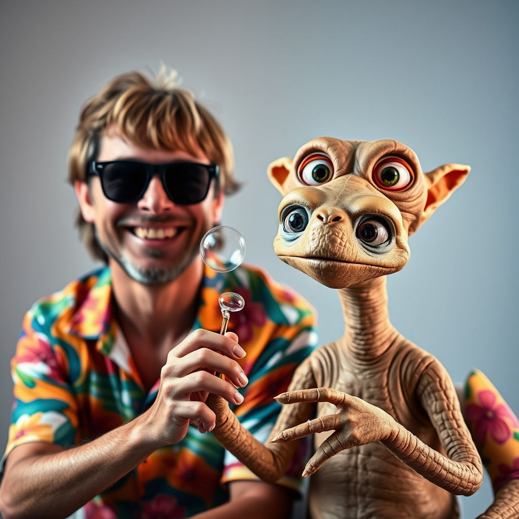 Surfer Dude and E.T. Blowing Bubbles