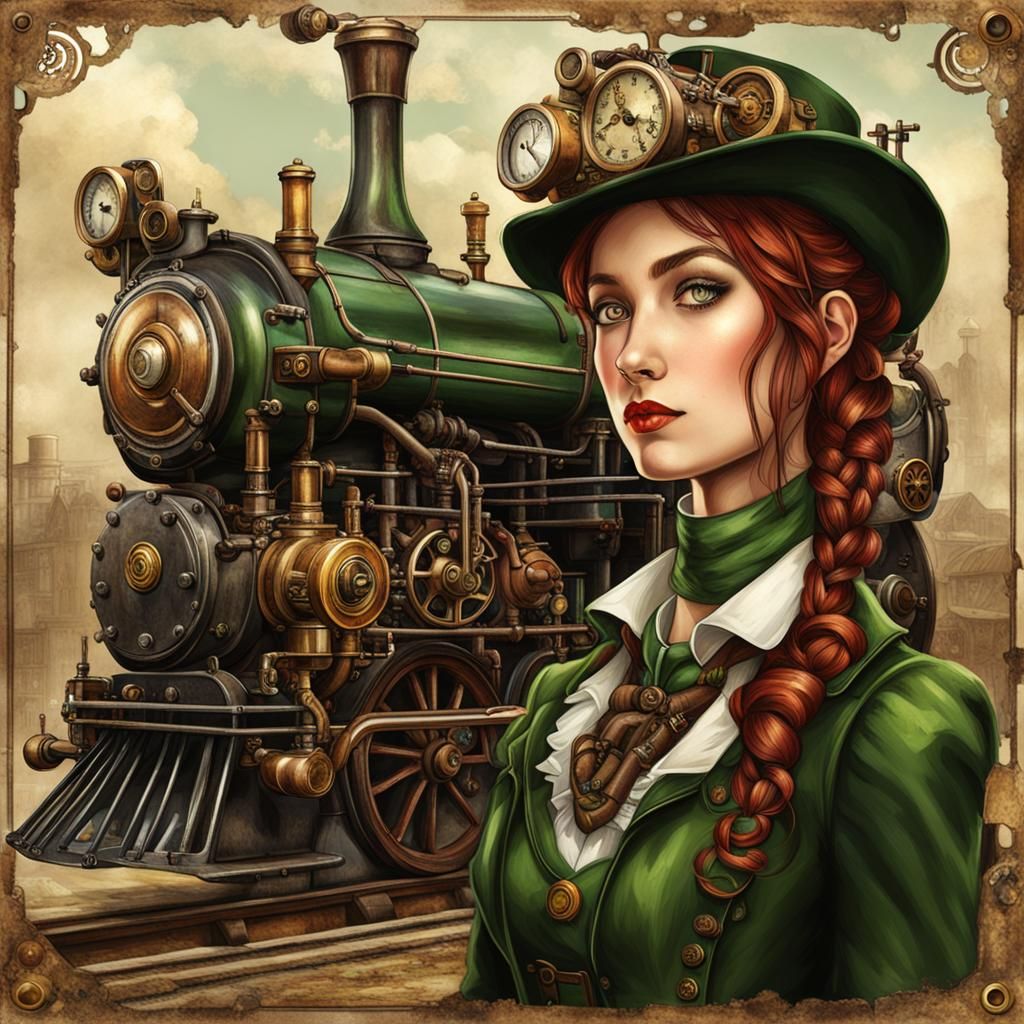 Steampunk Irish Girl with Engine