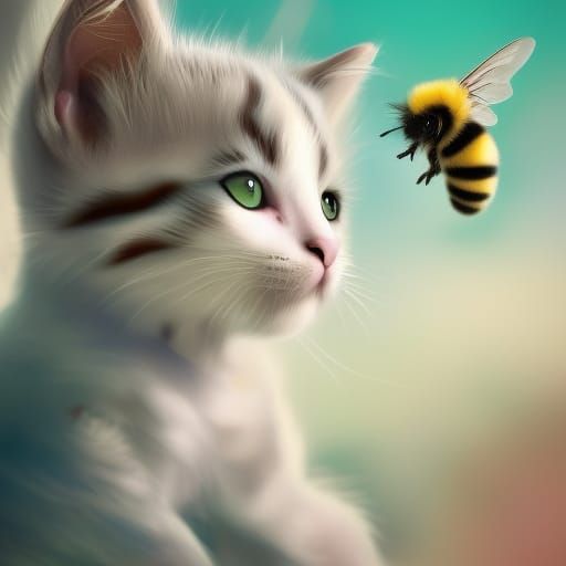 Kitten and Bee's Autumn Friendship: Detailed Matte Painting