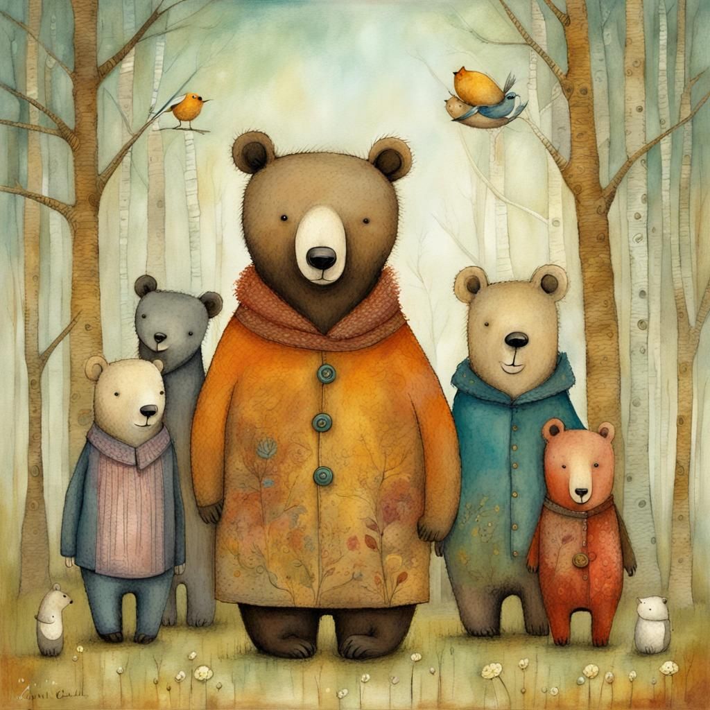 Magical Bear Cub and Friends: Whimsical Illustration