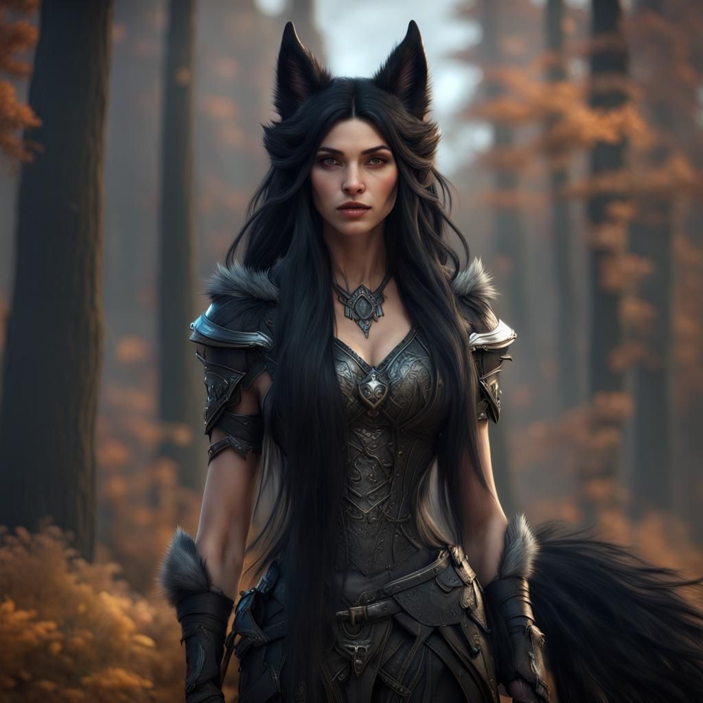 Fantastical Wolf-Human Hybrid in Detailed Digital Painting