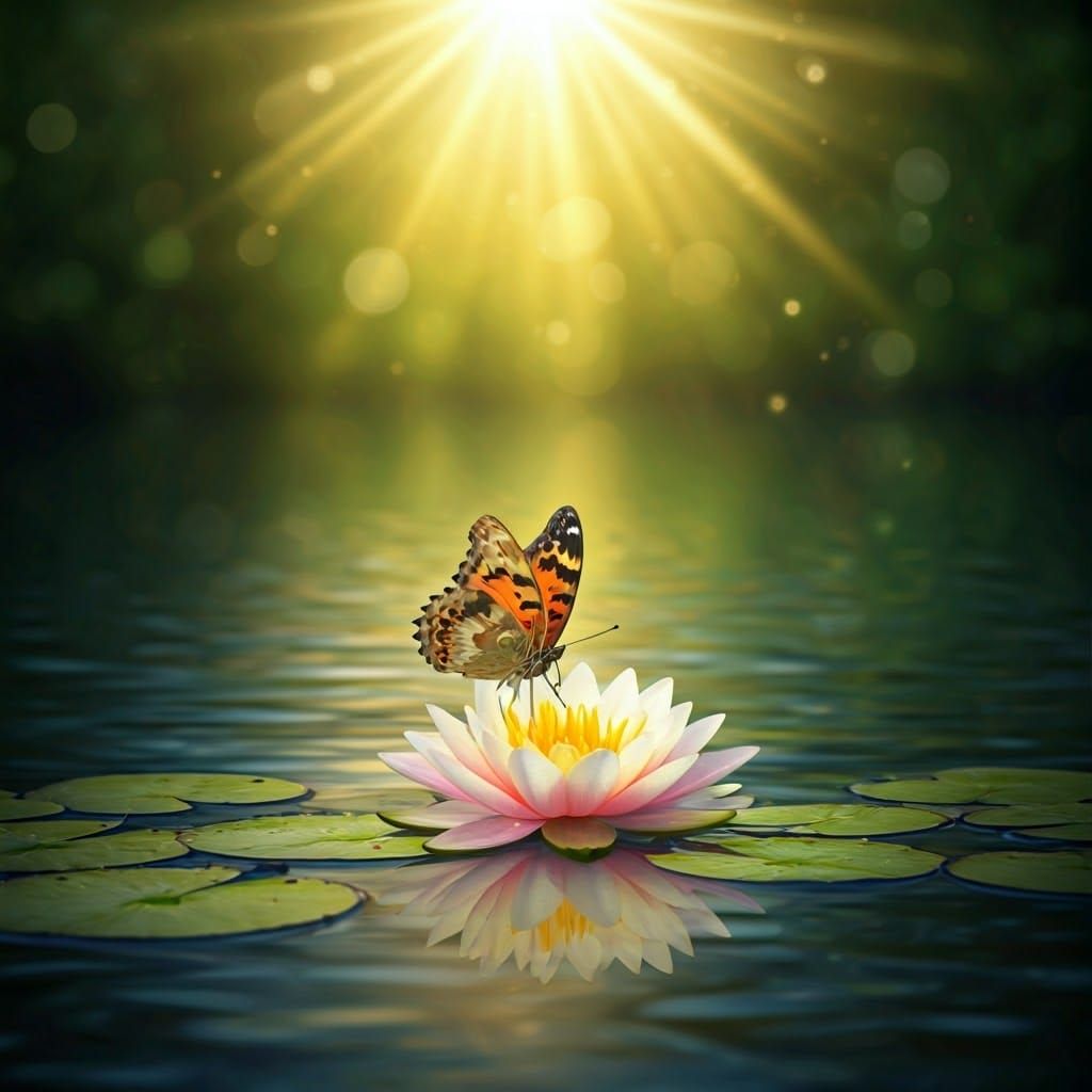 Whimsical Water Lily Scene in Soft Impressionist Style