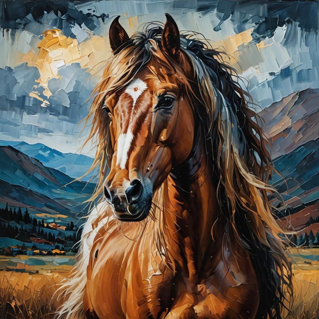 Horse Portrait in Vibrant Impasto Oil Painting
