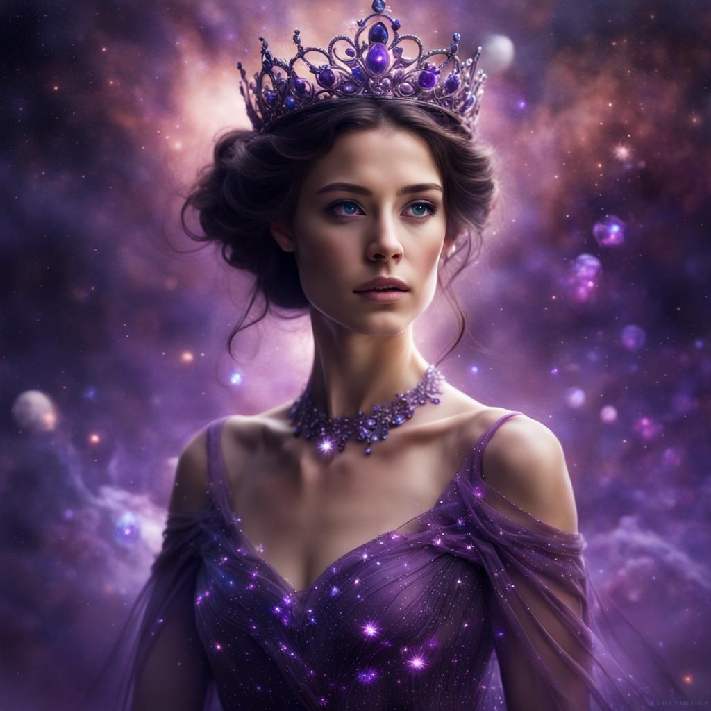 Celestial Princess Portrait with Galaxy Double Exposure