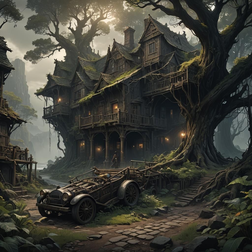 Dark Fantasy Landscape with Wind and Volumetric Lighting