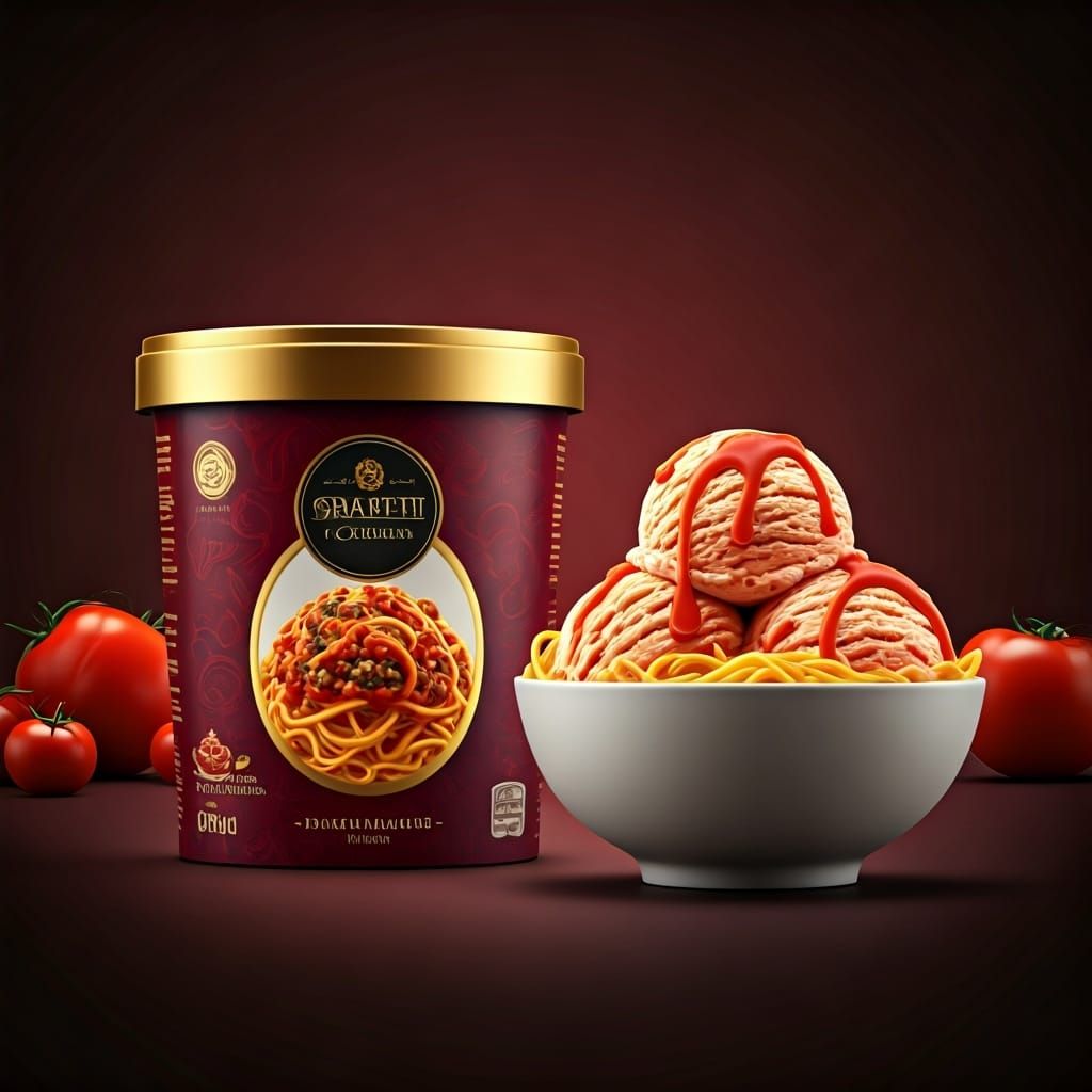 Spaghetti Ice Cream in Hyperrealistic Style