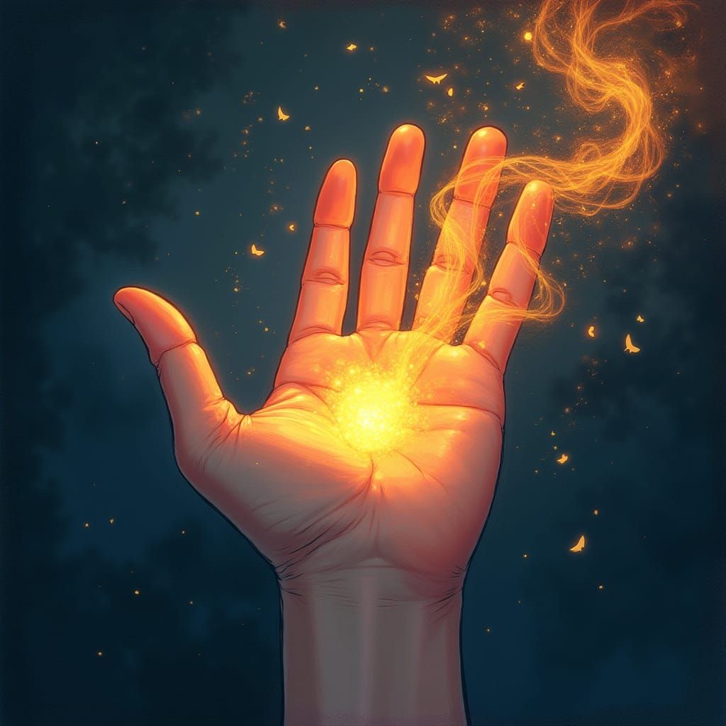 Surreal Chi Energy Aura Radiates from Serene Hand