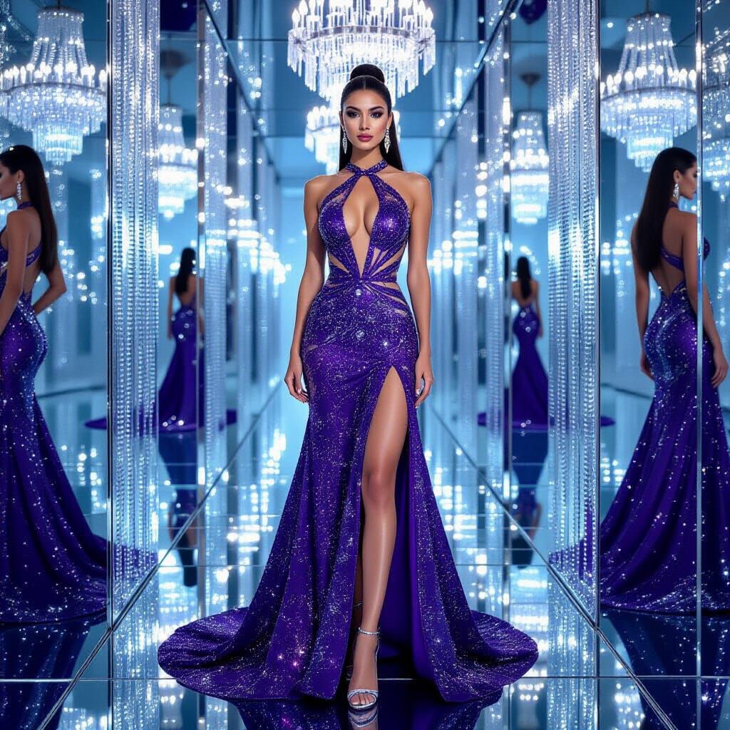 Elegant Persian Woman in Crystal Mirror Hall